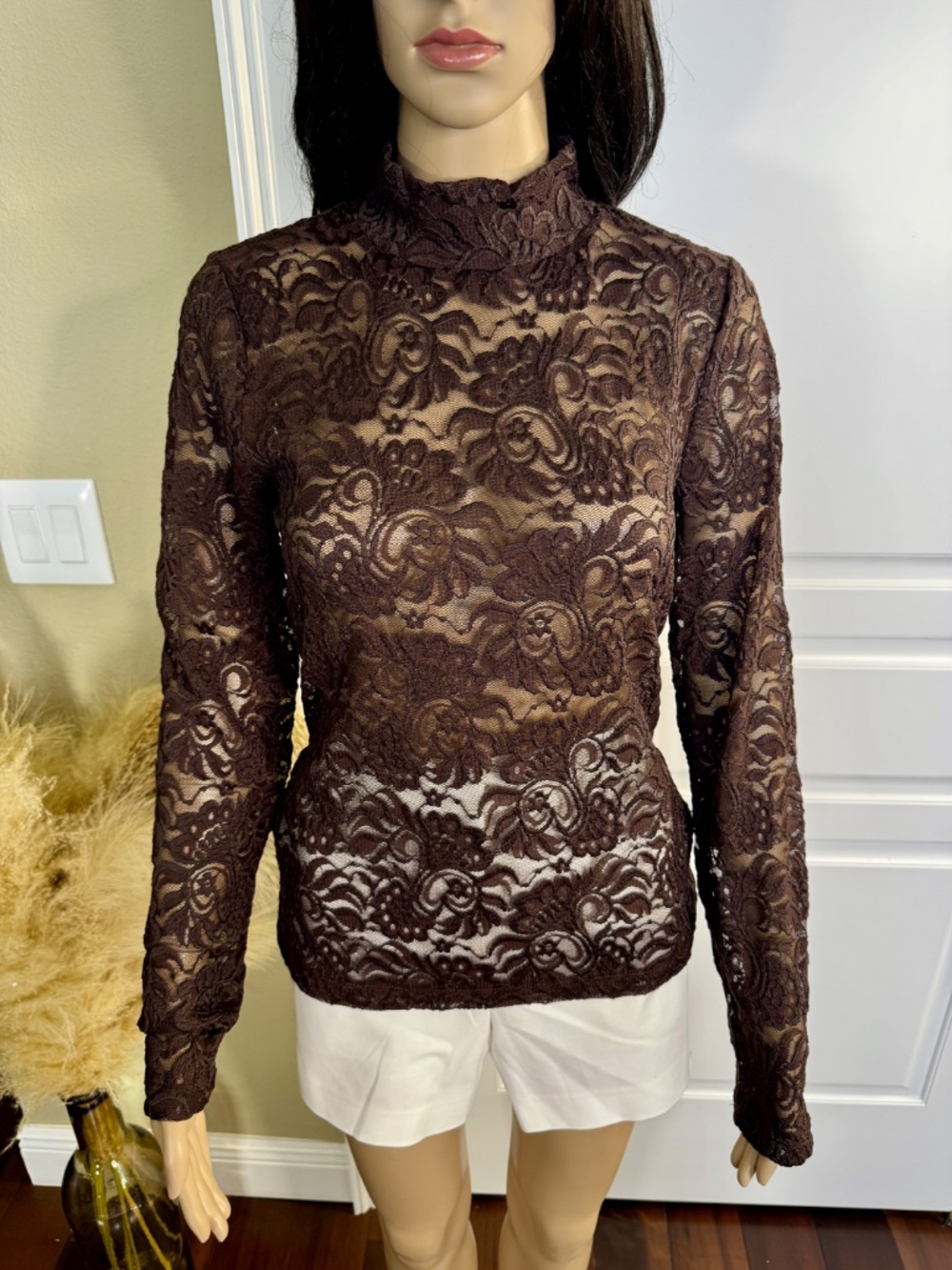 LOFT LACE LONG SLEEVE TURTLENECK TOP - MEDIUM - Picture 4 of 13